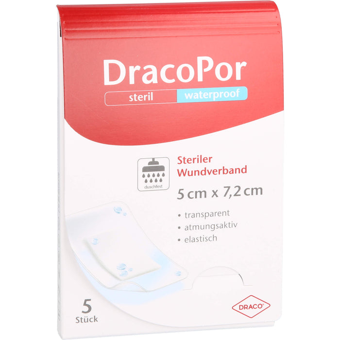 DracoPor waterproof 5 cm x 7,2 cm transparent steriler Wundverband, 5 St. Wundauflagen