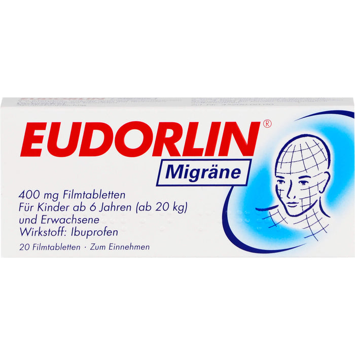 EUDORLIN Migräne 400 mg Filmtabletten zur Behandlung der akuten Kopfschmerzphase bei Migräne mit und ohne Aura, 20 St. Tabletten