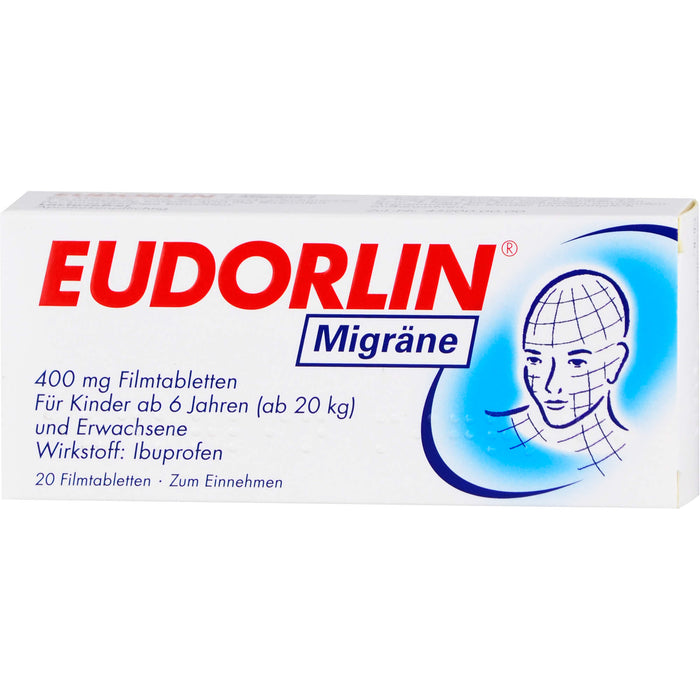 EUDORLIN Migräne 400 mg Filmtabletten zur Behandlung der akuten Kopfschmerzphase bei Migräne mit und ohne Aura, 20 pcs. Tablets