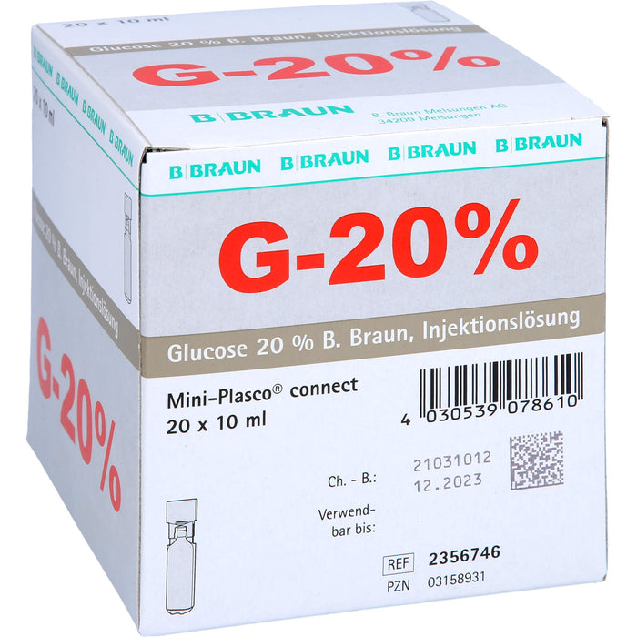 Glucose 20 % B. Braun Injektionslösung, Mini Plasco connect, 20X10 ml ILO