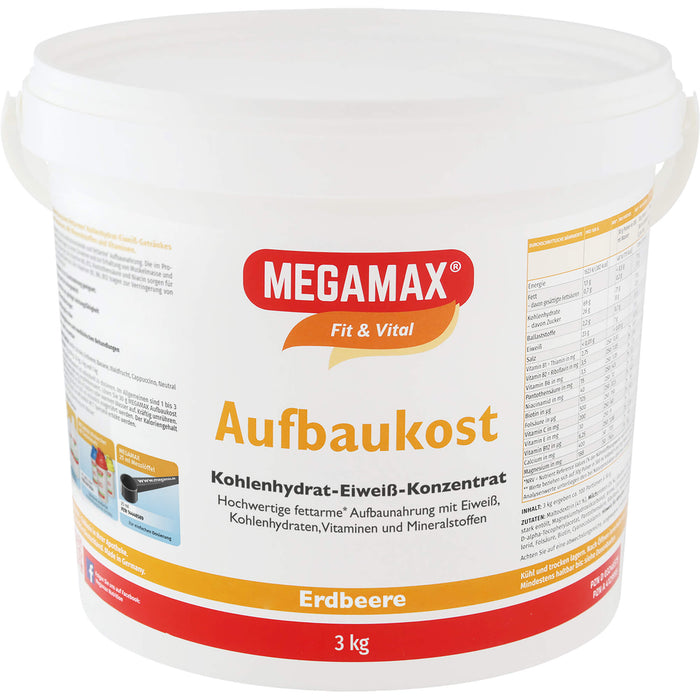 MEGAMAX Fit & Vital Aufbaukost Kohlenhydrat-Eiweiß-Konzentrat Erdbeer-Geschmack, 3 g Poudre