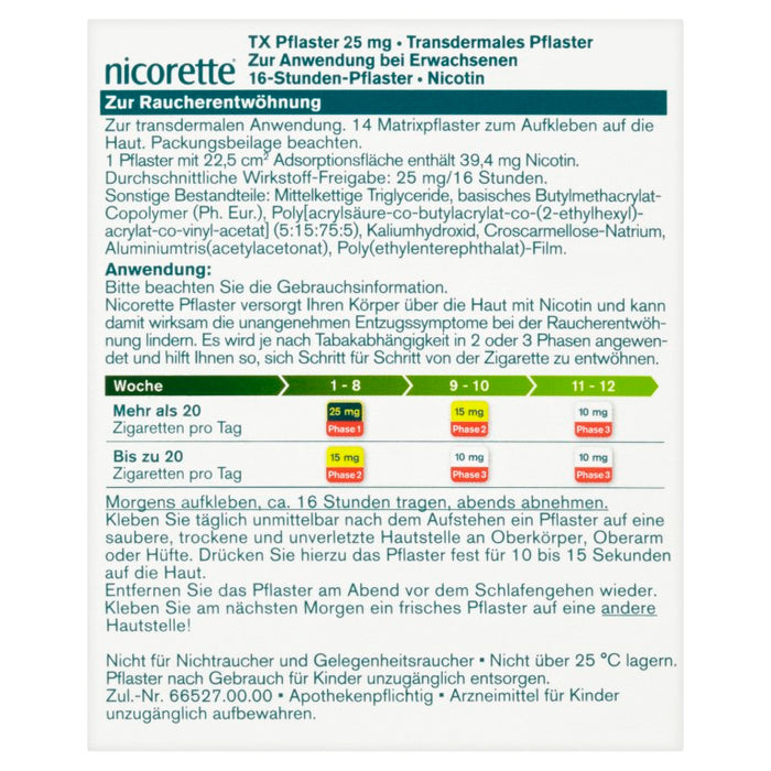 nicorette transdermales Pflaster 25 mg Nicotin Matrixpflaster, 14 pc Pansement