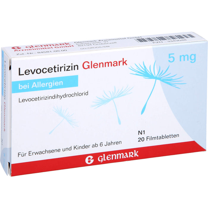 Levocetirizin Glenmark 5 mg Filmtabletten bei Allergien, 20 pc Tablettes