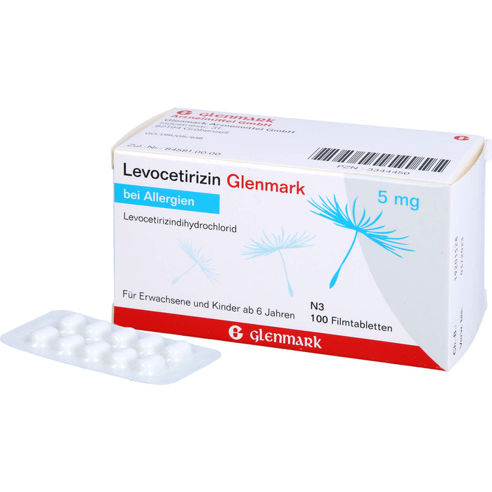 Glenmark Levocetirizin 5 mg Filmtabletten bei Allergien, 100 pc Tablettes