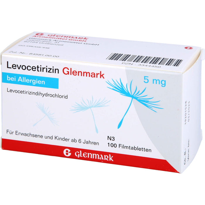 Glenmark Levocetirizin 5 mg Filmtabletten bei Allergien, 100 pc Tablettes