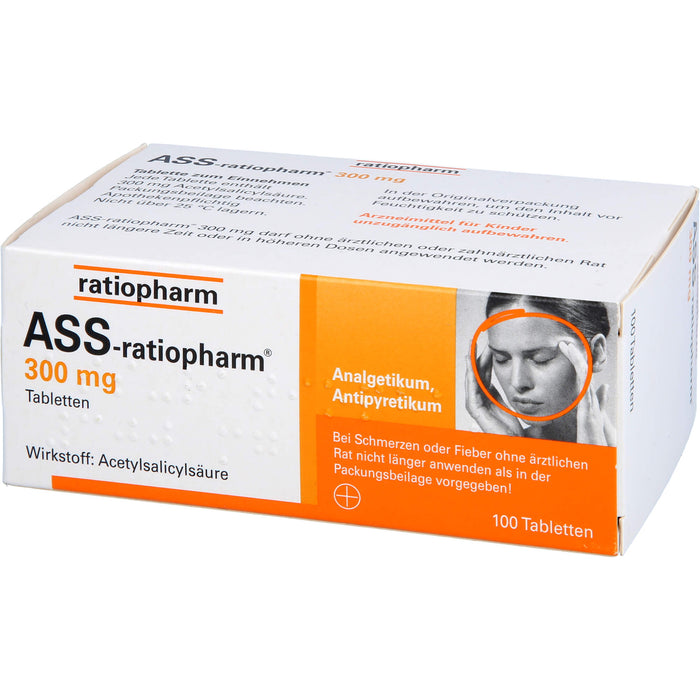 ASS-ratiopharm 300 mg Tabletten bei Schmerzen und Fieber, 100 pc Tablettes