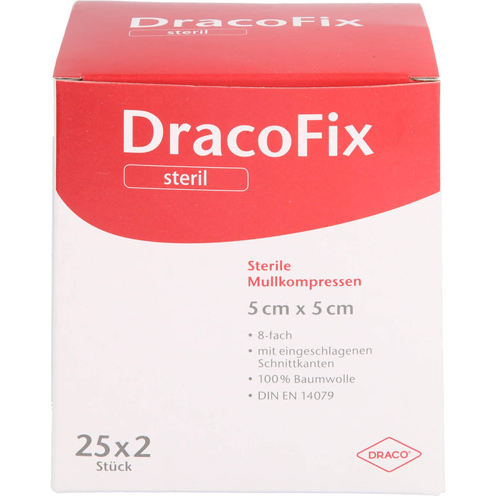 DracoFix sterile Mullkompressen zur Wundversorgung 5 cm x 5 cm 8-fach, 50 pc Compresses