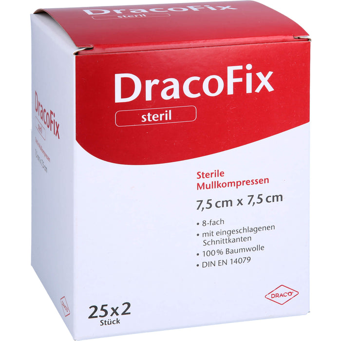 DracoFix sterile Mullkompressen zur Wundversorgung 7,5 cm x 7,5 cm 8-fach, 50 pc Compresses