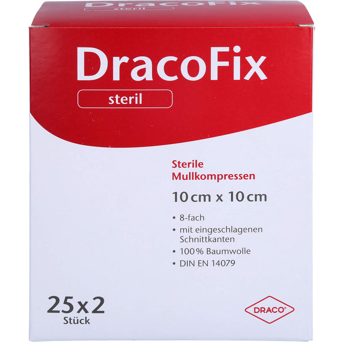 DracoFix sterile Mullkompressen zur Wundversorgung 10 cm x 10 cm 8-fach, 50 pc Compresses