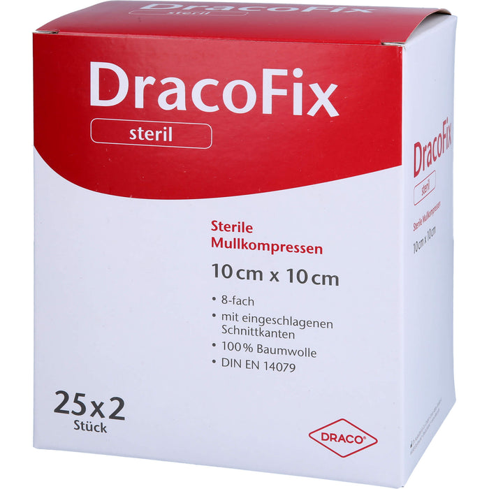 DracoFix sterile Mullkompressen zur Wundversorgung 10 cm x 10 cm 8-fach, 50 pc Compresses