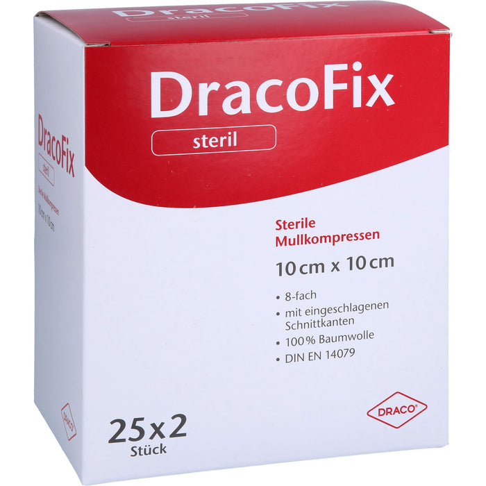 DracoFix sterile Mullkompressen zur Wundversorgung 10 cm x 10 cm 8-fach, 50 pc Compresses