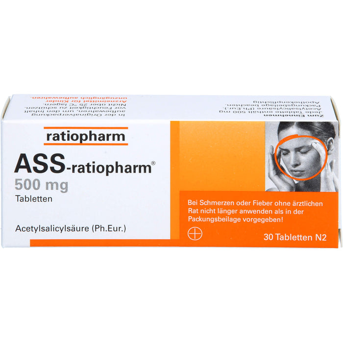 ASS-ratiopharm 500 mg Tabletten bei Schmerzen und Fieber, 30 St. Tabletten