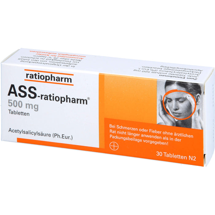 ASS-ratiopharm 500 mg Tabletten bei Schmerzen und Fieber, 30 pcs. Tablets