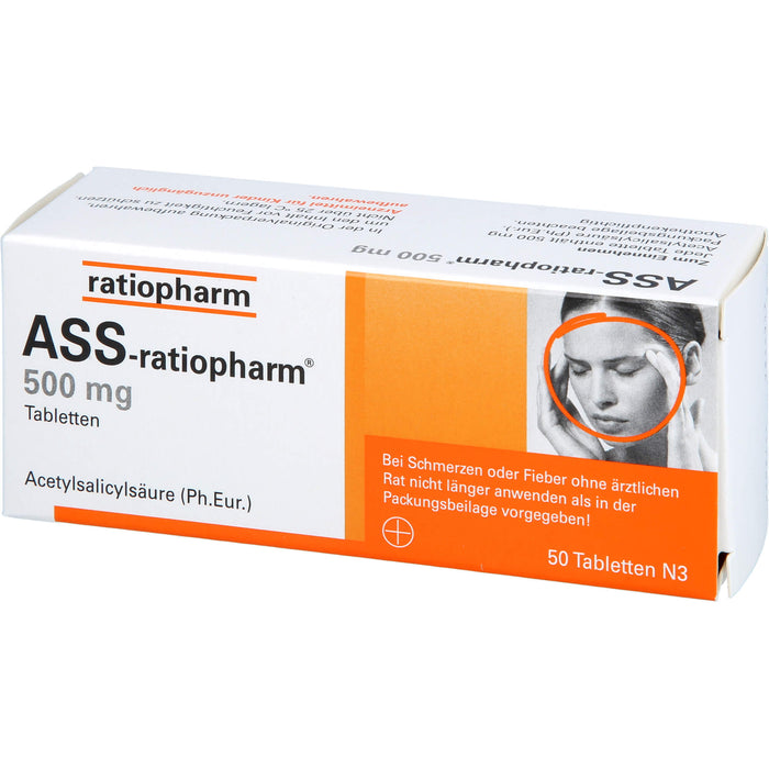 ASS-ratiopharm 500 mg Tabletten bei Schmerzen und Fieber, 50 pcs. Tablets