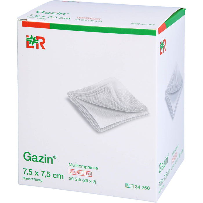 Gazin Mullkompresse 7,5 cm x 7,5 cm steril 8fach, 50 pcs. Compresses