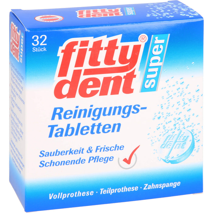 fittydent super Reinigungstabletten für Vollprothesen, Teilprothesen und Zahnspangen, 32 pcs. Tablets