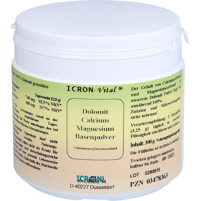 ICRON-Vital Dolomit Calcium Magnesium Basenpulver, 300 g Powder