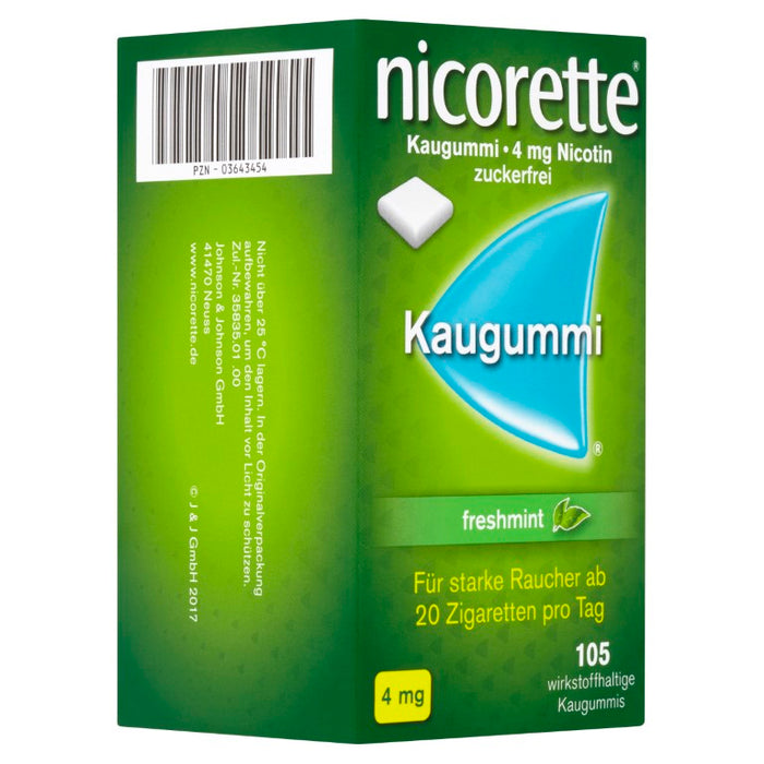 nicorette Kaugummi 4 mg Nicotin zuckerfrei freshmint für starke Raucher, 105 pc Gomme à mâcher