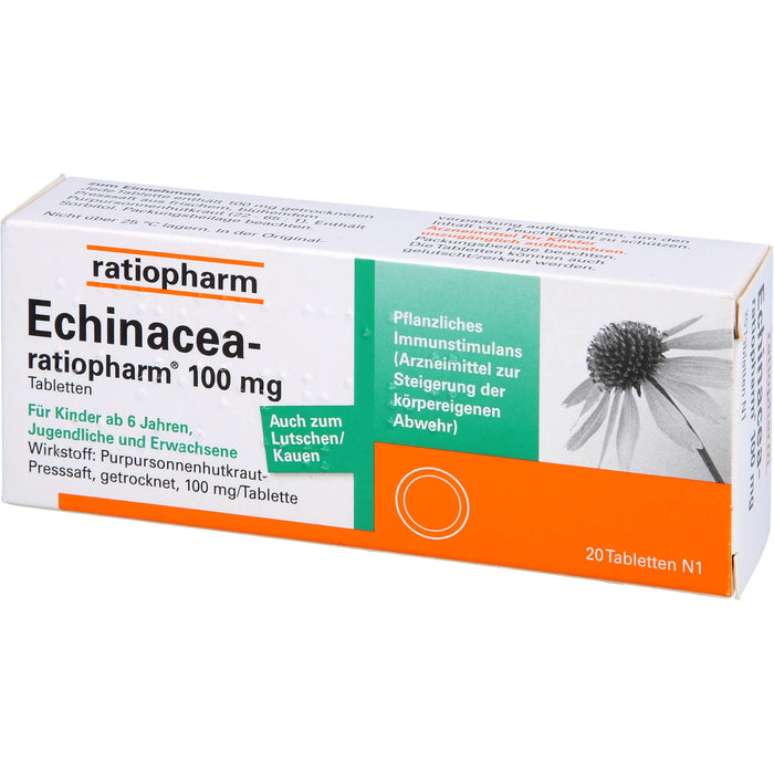 Echinacea-ratiopharm 100 mg Tabletten pflanzliches Immunstimulanz, 20 St. Tabletten