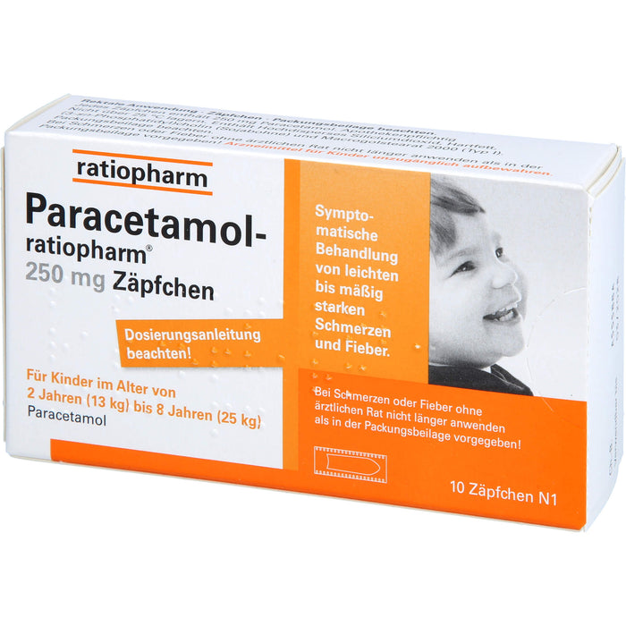 Paracetamol-ratiopharm 250 mg Zäpfchen bei Fieber und Schmerzen, 10 pc Suppositoires