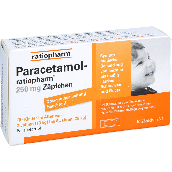 Paracetamol-ratiopharm 250 mg Zäpfchen bei Fieber und Schmerzen, 10 pcs. Suppositories