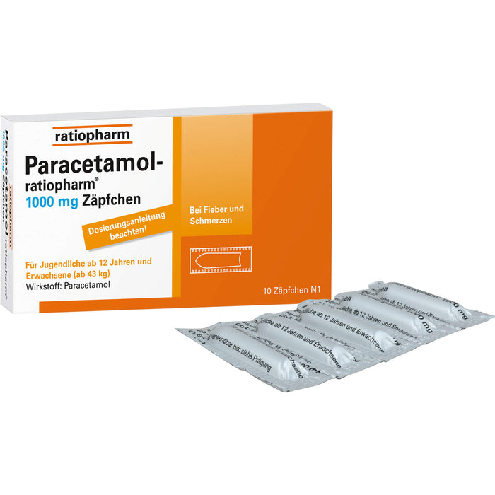 Paracetamol-ratiopharm 1000 mg Zäpfchen, 10 St. Zäpfchen