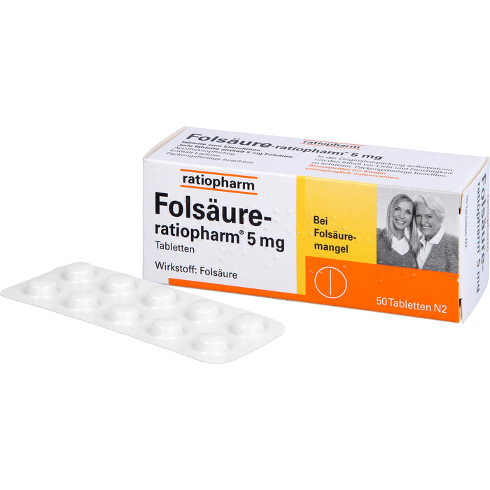 Folsäure-ratiopharm 5 mg Tabletten bei Folsäuremangel, 50 pc Tablettes