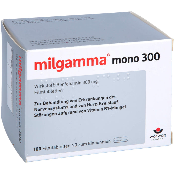 milgamma mono 300 Filmtabletten bei Erkrankungen des Nervensystems und von Herz-Kreislauf-Störungen, 100 pc Tablettes