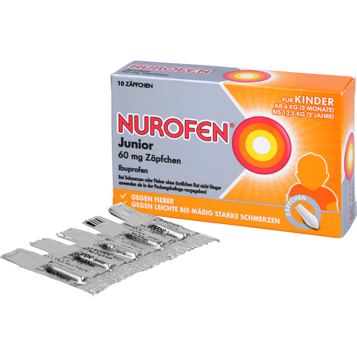 Nurofen Junior 60 mg Zäpfchen bei Fieber & Schmerzen ab 3 Monaten, 10 pc Suppositoires