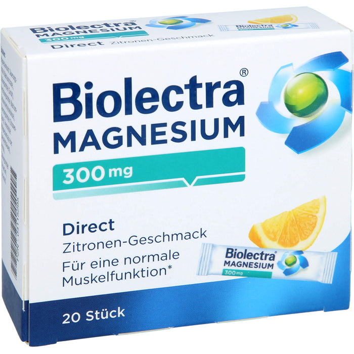 Biolectra Magnesium 300 mg direct Zitronengeschmack Pellets in Sticks, 20 pc Sachets