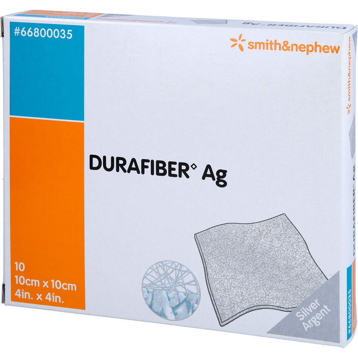 DURAFIBER Ag 10 x 10 cm absorbierender, gelbildender Faserverband mit Silber, 10 pc Pansements