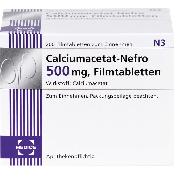 Calciumacetat-Nefro 500 mg Filmtabletten, 200 pc Tablettes