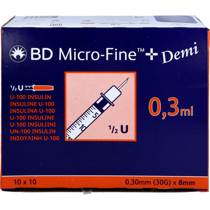 BD Micro-Fine+ U100 Demi Insulinspritzen 0,3 x 8 mm, 100 pc Seringues