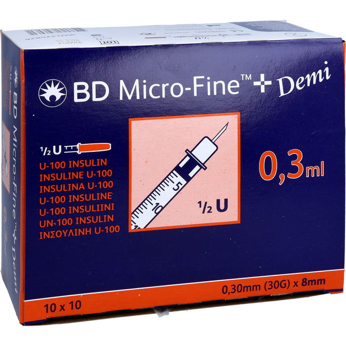 BD Micro-Fine+ U100 Demi Insulinspritzen 0,3 x 8 mm, 100 pc Seringues