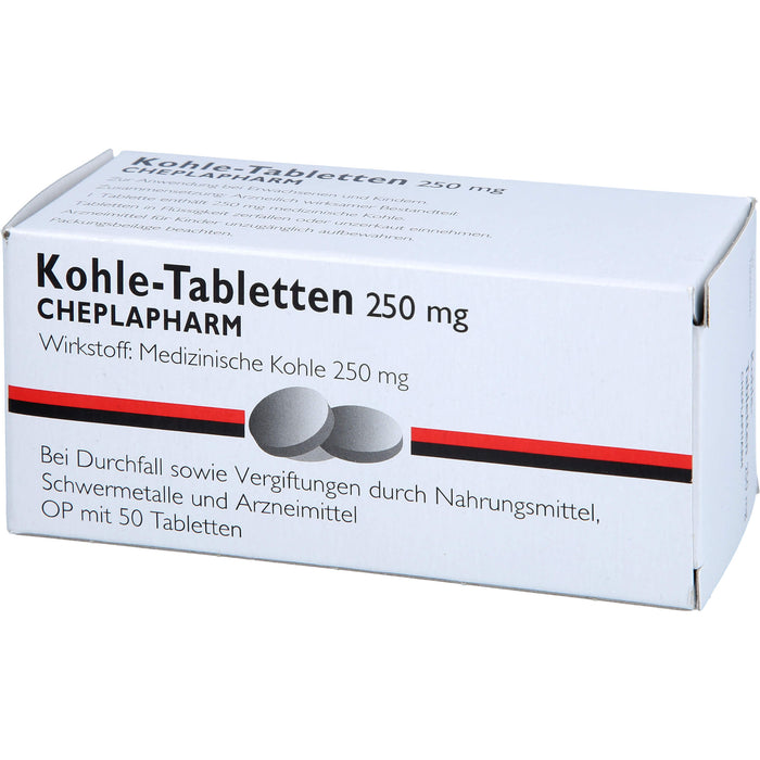 Kohle Tabletten 250 mg bei Durchfall sowie Vergiftungen durch Nahrungsmittel, Schwermetalle und Arzneimittel, 50 pcs. Tablets