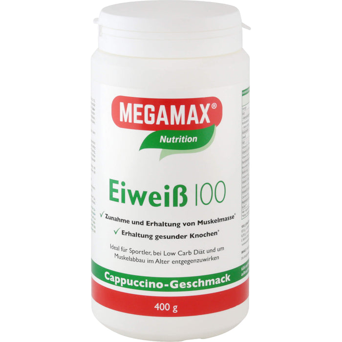 MEGAMAX Nutrition Eiweiß 100 Pulver Cappuccino-Geschmack, 400 g Pulver