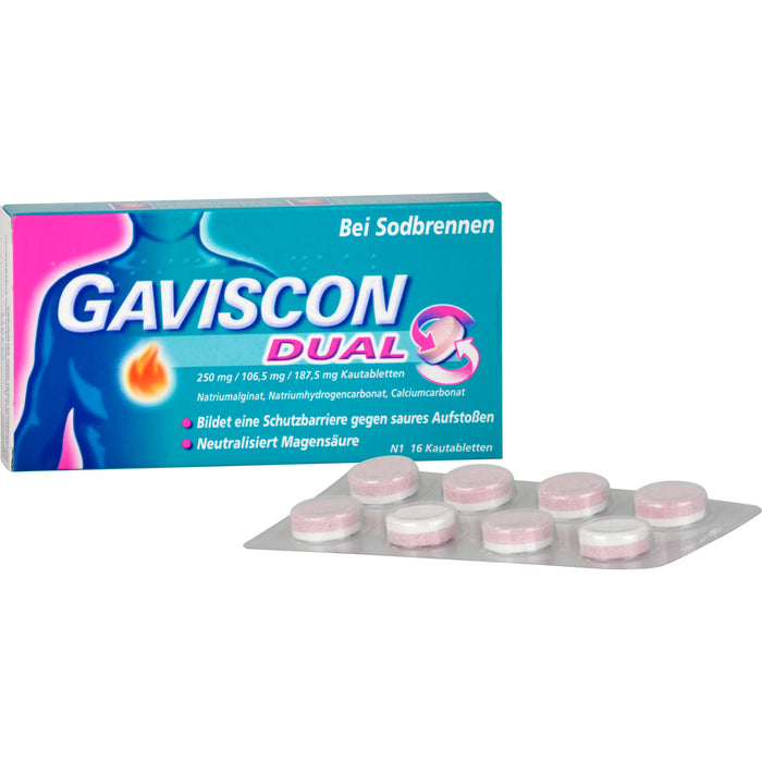 GAVISCON Dual Kautabletten bei Sodbrennen, 16 pc Tablettes