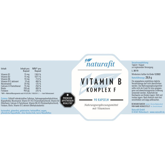 naturafit Vitamin B Komplex F Kapseln, 90 pc Capsules