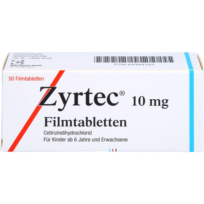 Zyrtec 10 mg Filmtabletten zur Linderung allergischer Rhinitis und Urtikaria, 50 pcs. Tablets