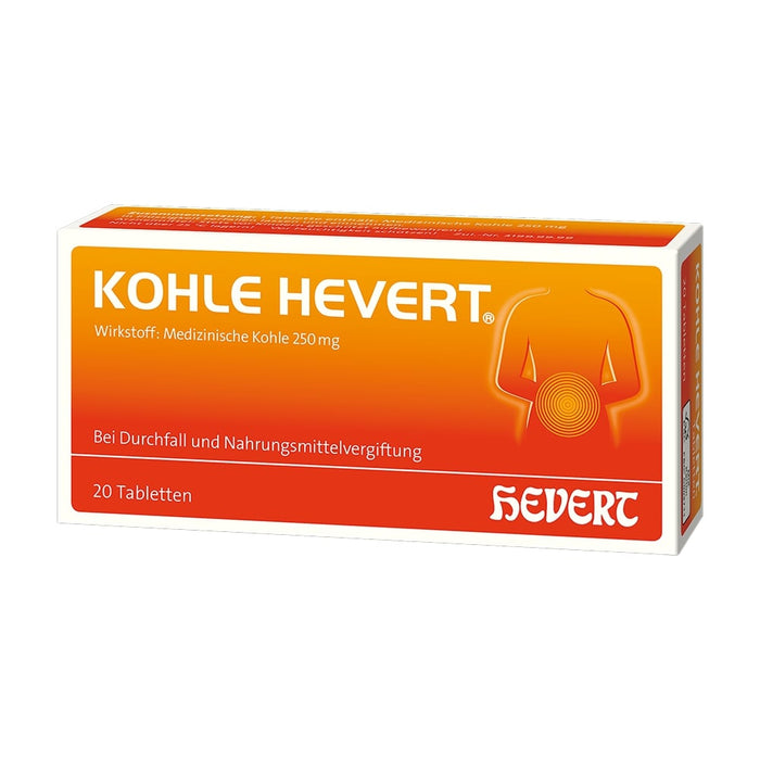 Kohle Hevert bei Durchfall sowie bei Vergiftungen durch Lebensmittel, Schwermetalle und Medikamente, 20 St. Tabletten