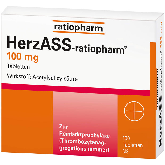 HerzASS-ratiopharm 100 mg Tabletten zur Reinfarktprophylaxe, 100 pcs. Tablets