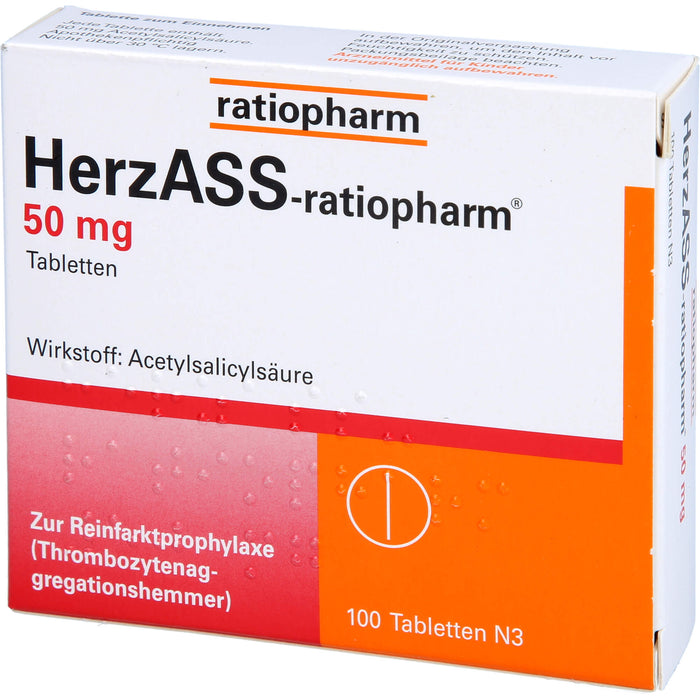 HerzASS-ratiopharm 50 mg Tabletten zur Reinfarktprophylaxe, 100 pc Tablettes