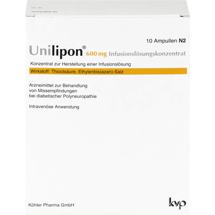 Unilipon 600 mg Infusionslösungskonzentrat bei Missempfindungen bei diabetischer Polyneuropathie, 10 pc Ampoules