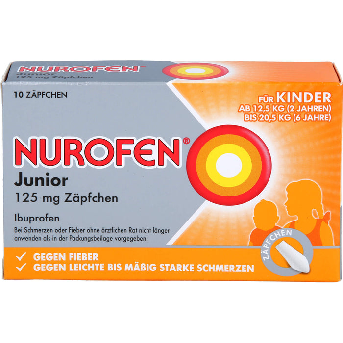 Nurofen Junior 125 mg Zäpfchen bei Fieber & Schmerzen ab 2 Jahren, 10 pc Suppositoires