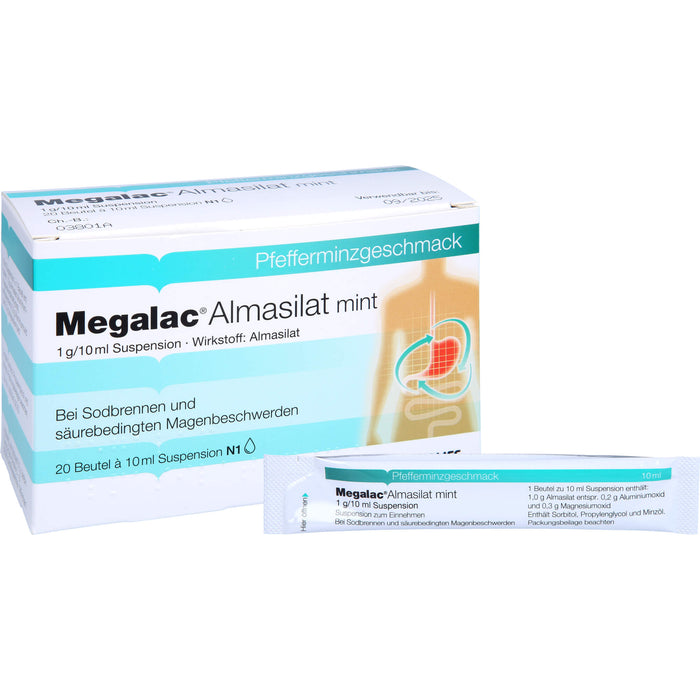 Megalac Almasilat mint 1 g/10 ml Suspension Beutel, 20X10 ml SUS