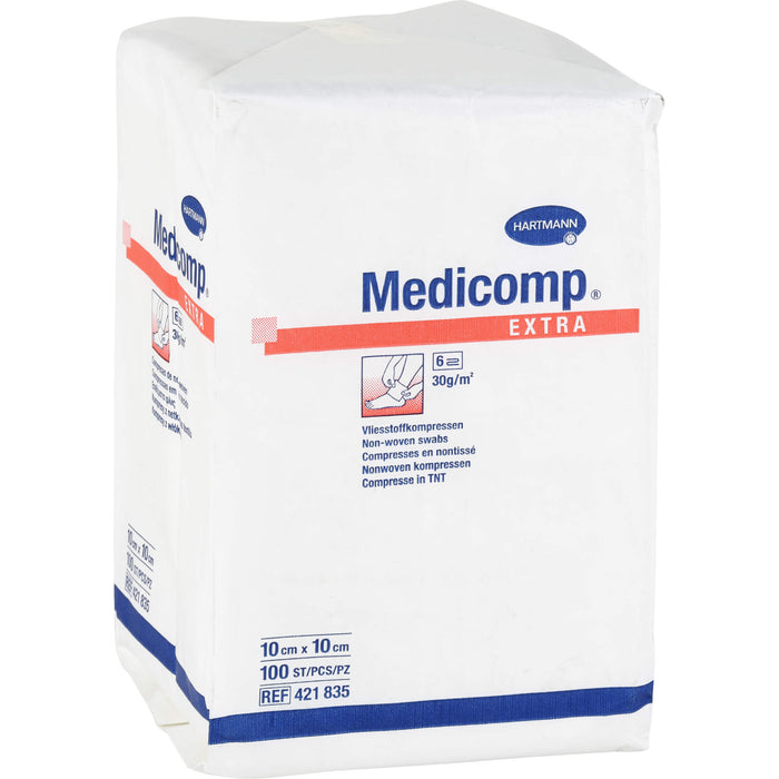 Medicomp Extra Vliesstoffkompressen 10 cm x 10 cm unsteril, 100 St. Kompressen