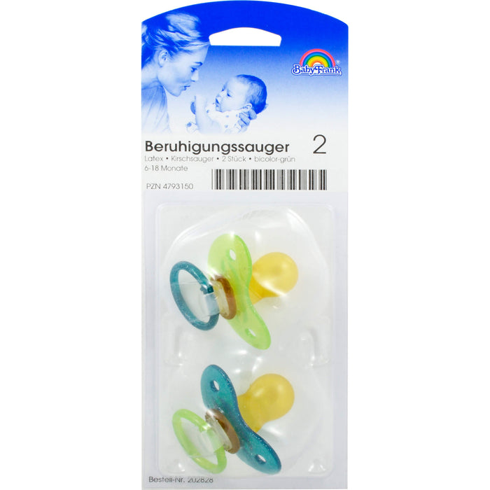 Baby-Frank Beruhigungssauger in Kirschform Latex 6 - 18 Monate grün, 2 pcs. Aspirator