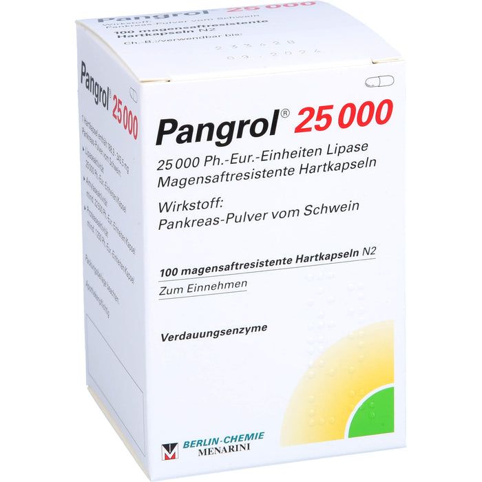 Pangrol 25 000, 25 000 Ph.-Eur.-Einheiten Lipase Magensaftresistente Hartkapseln, 100 St. Kapseln