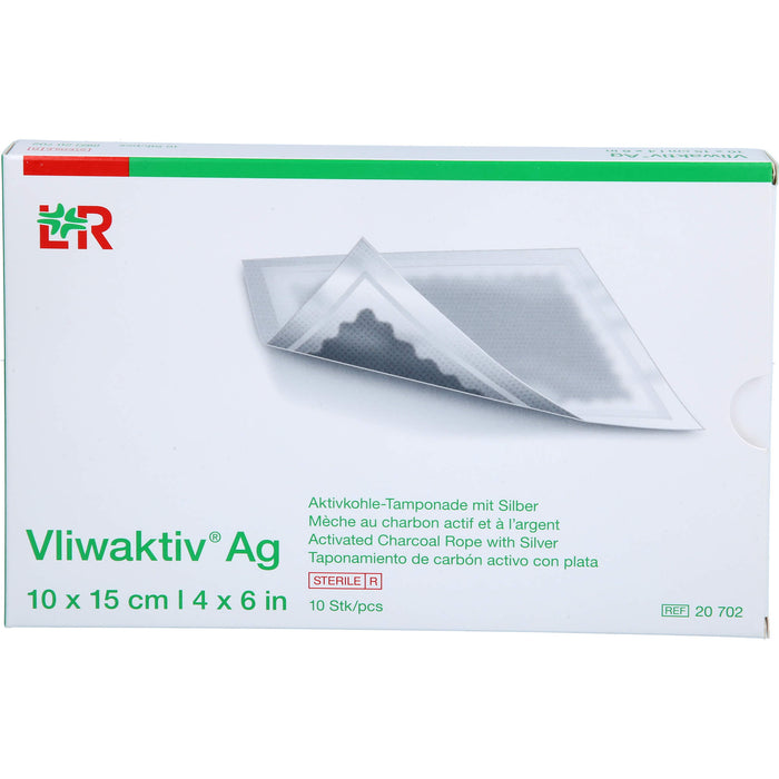 Vliwaktiv AG 6,5x10cm Aktivkohle Tamponade.m.Silb, 10 St TPO