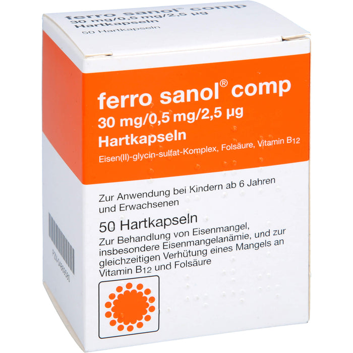 ferro sanol comp 30 mg / 0,5 mg / 2,5 µg Hartkapseln bei Eisenmangel, 50 St. Kapseln